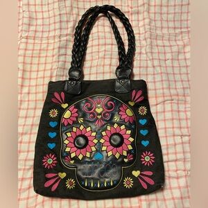 Loungefly Colorful Embroidered Skull Design Tote Bag